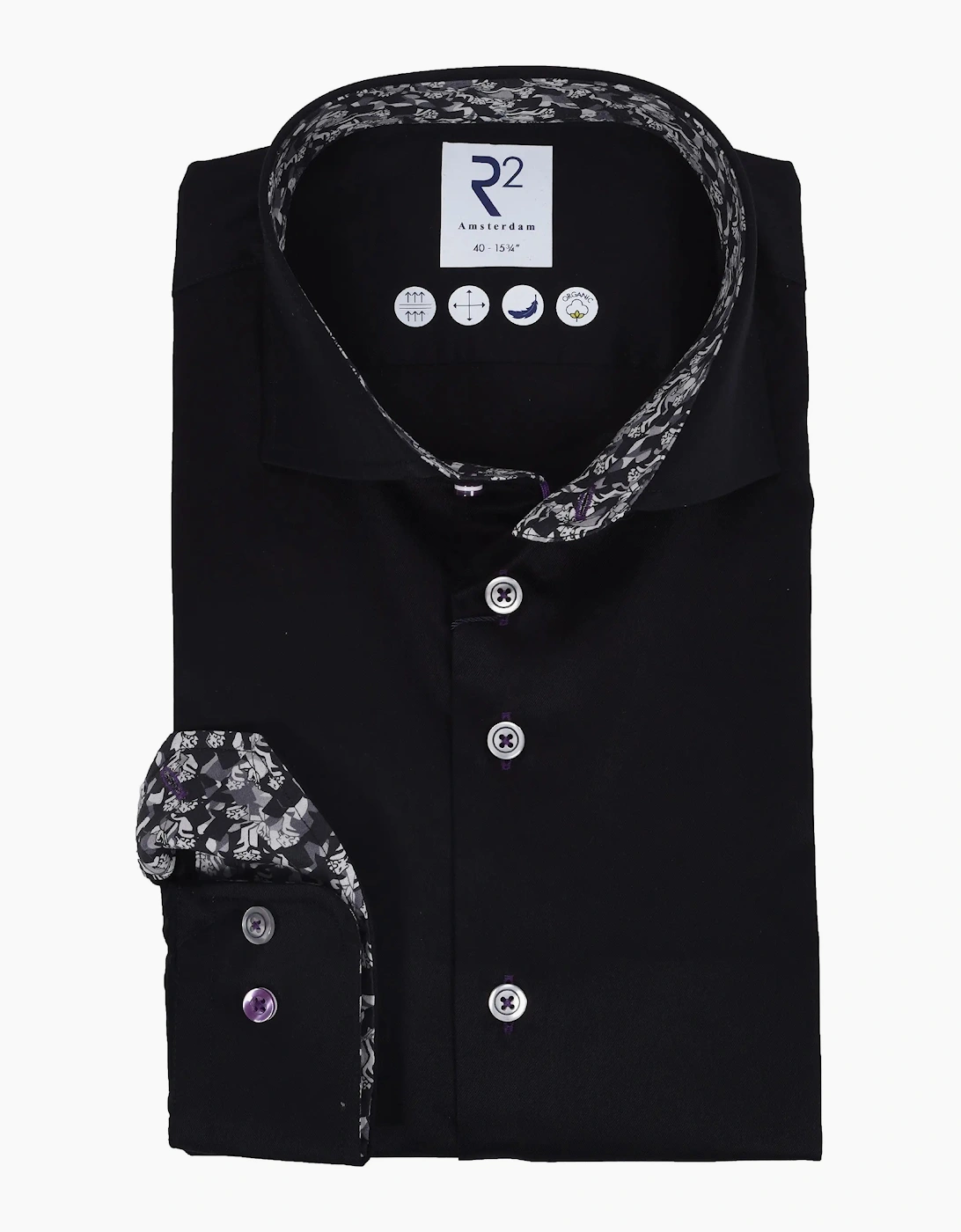 R2 Long Sleeved Cut Away Collar Shirt Black, 4 of 3