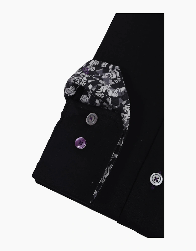 R2 Long Sleeved Cut Away Collar Shirt Black