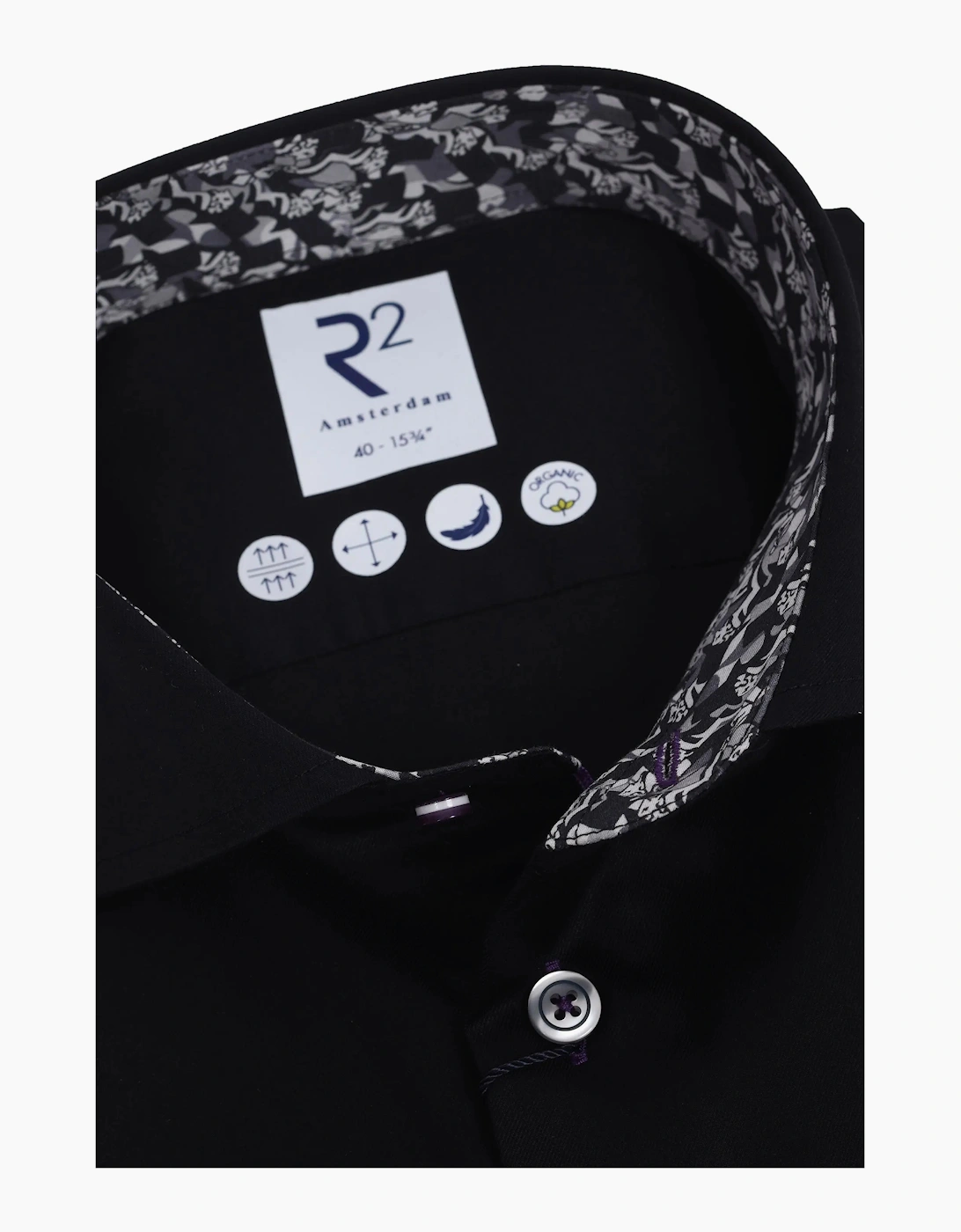 R2 Long Sleeved Cut Away Collar Shirt Black