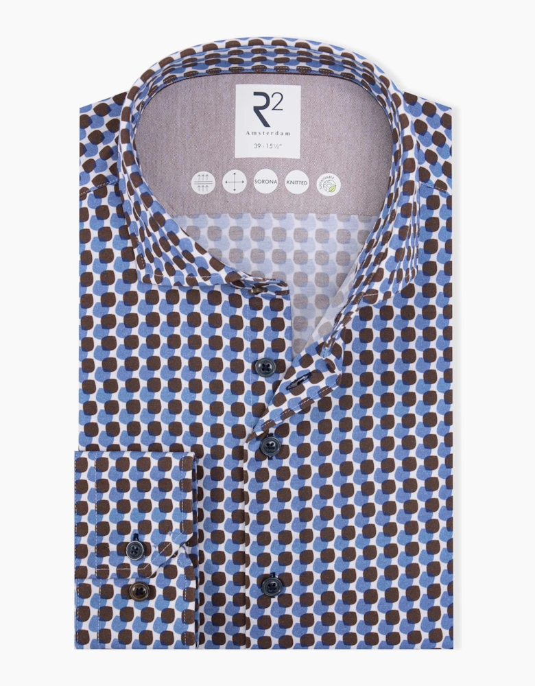 R2 Long Sleeved Cut Away Collar Shirt Brown Patterned