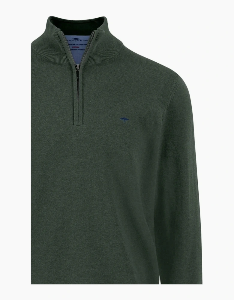 Fynch-Hatton Troyer Half Zip Knitwear Dark Ivy