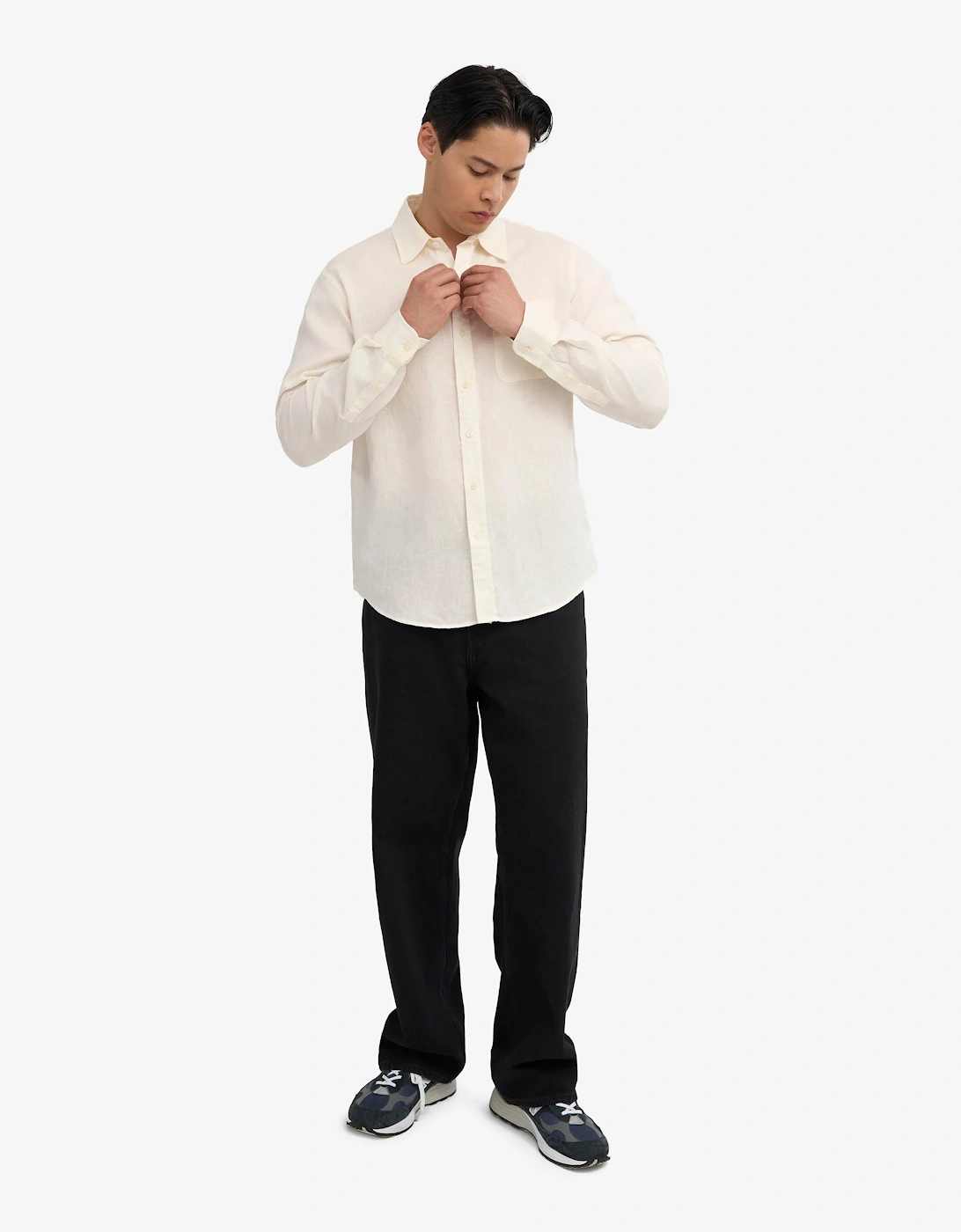 Colorful Standard Mens Long Sleeve Linen Shirt - Ivory White