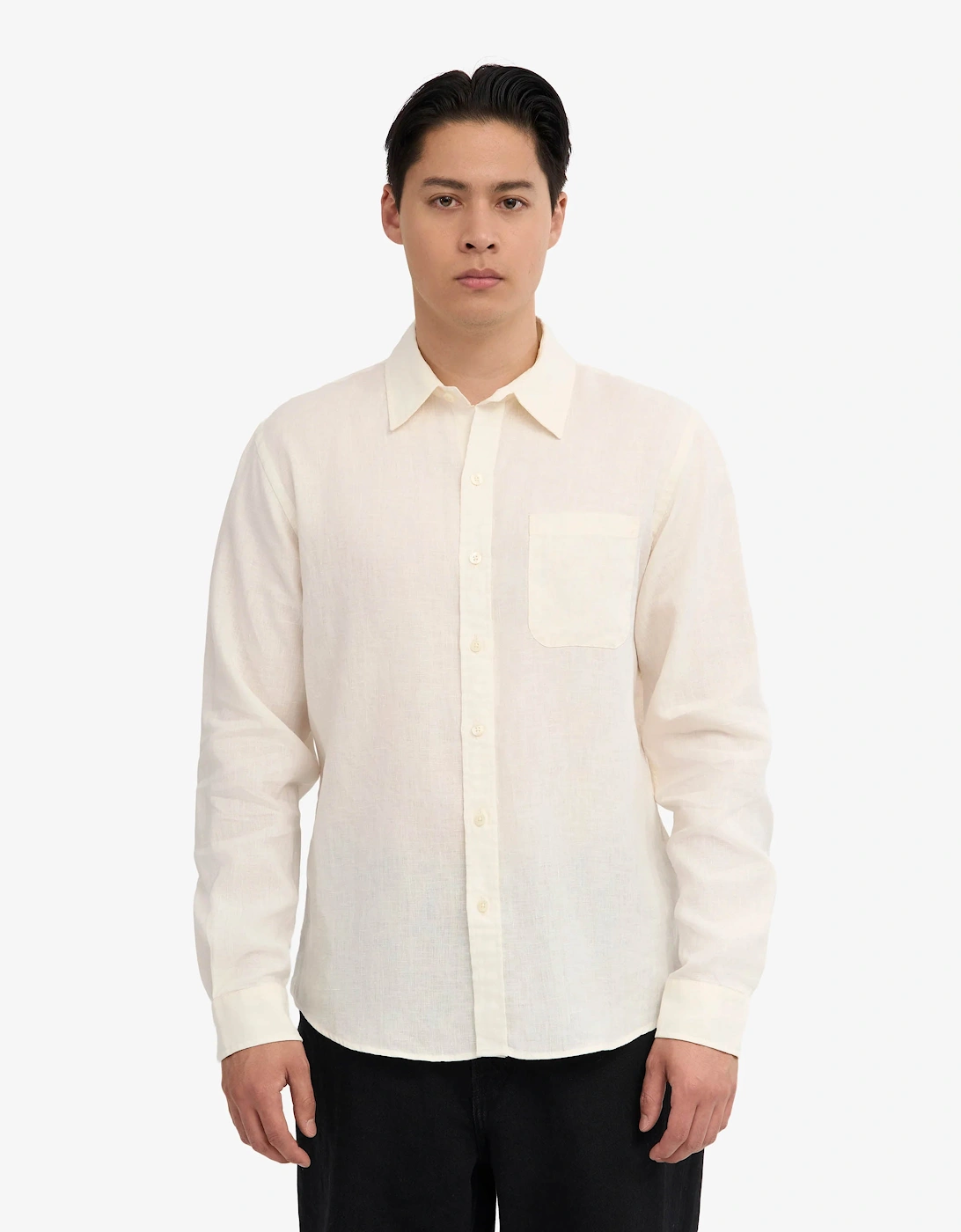 Colorful Standard Mens Long Sleeve Linen Shirt - Ivory White, 5 of 4