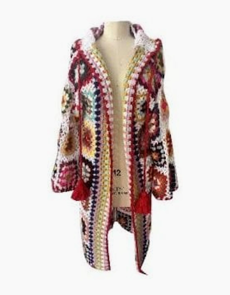 Hand Crochet Long Hooded Kimono Coat