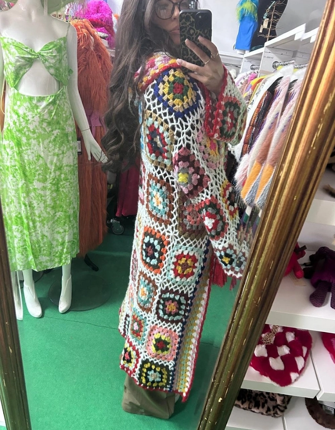 Hand Crochet Long Hooded Kimono Coat, 4 of 3