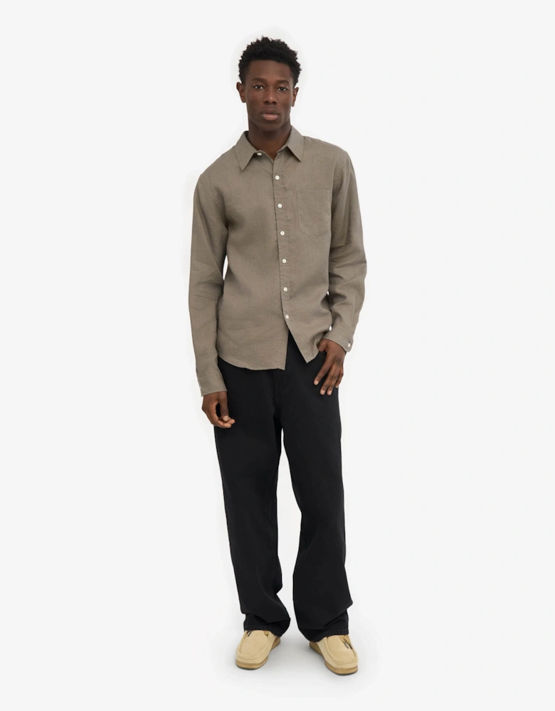 Colorful Standard Mens Long Sleeve Linen Shirt - Dusty Olive
