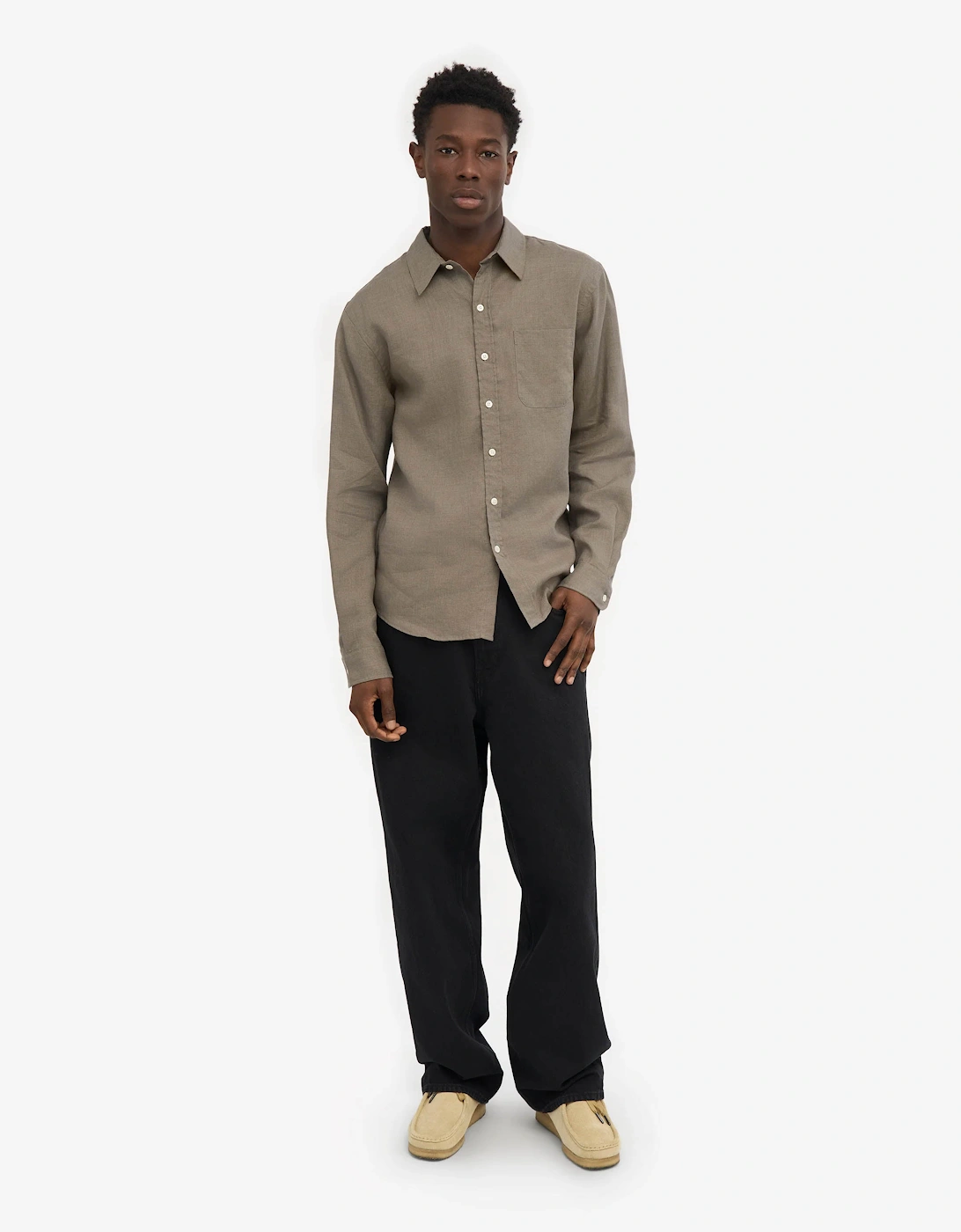 Colorful Standard Mens Long Sleeve Linen Shirt - Dusty Olive, 5 of 4