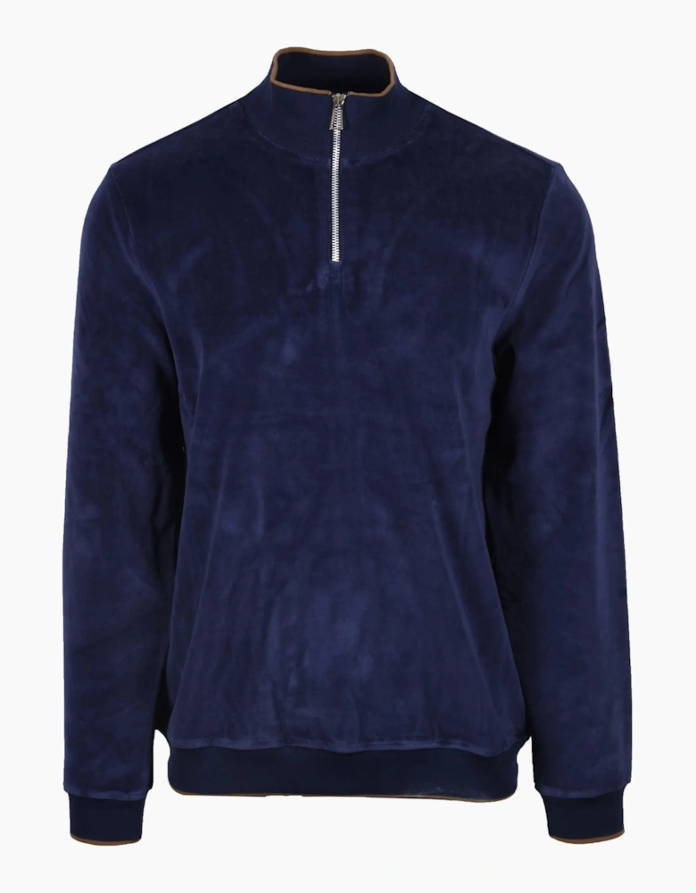Paul Smith Half Zip Velour Sweatshirt Ink Blue
