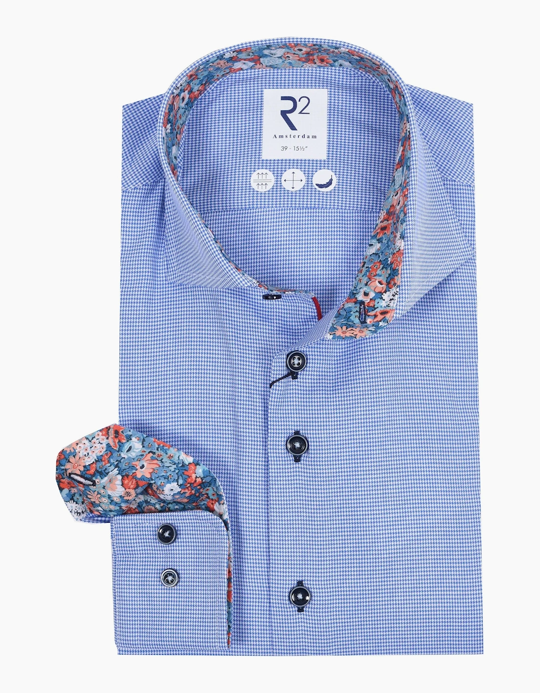 R2 Long Sleeved Cut Away Collar Shirt Blue Check, 4 of 3