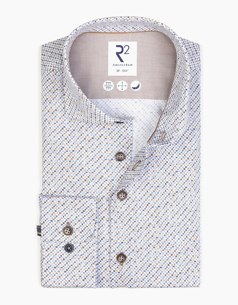 R2 Long Sleeved Cut Away Collar Pattered Shirt