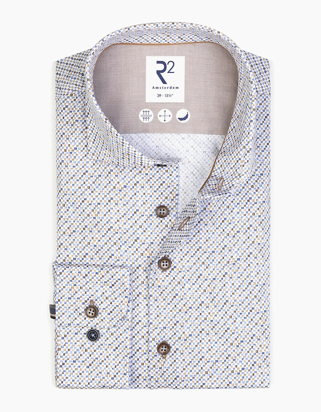 R2 Long Sleeved Cut Away Collar Pattered Shirt, 3 of 2