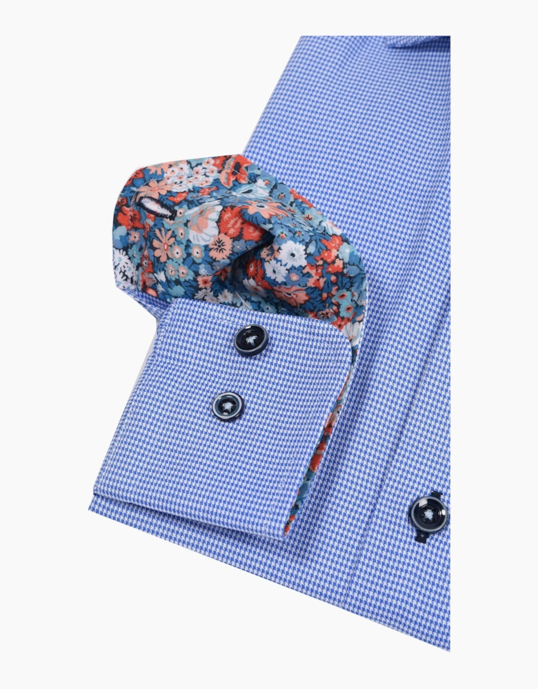 R2 Long Sleeved Cut Away Collar Shirt Blue Check