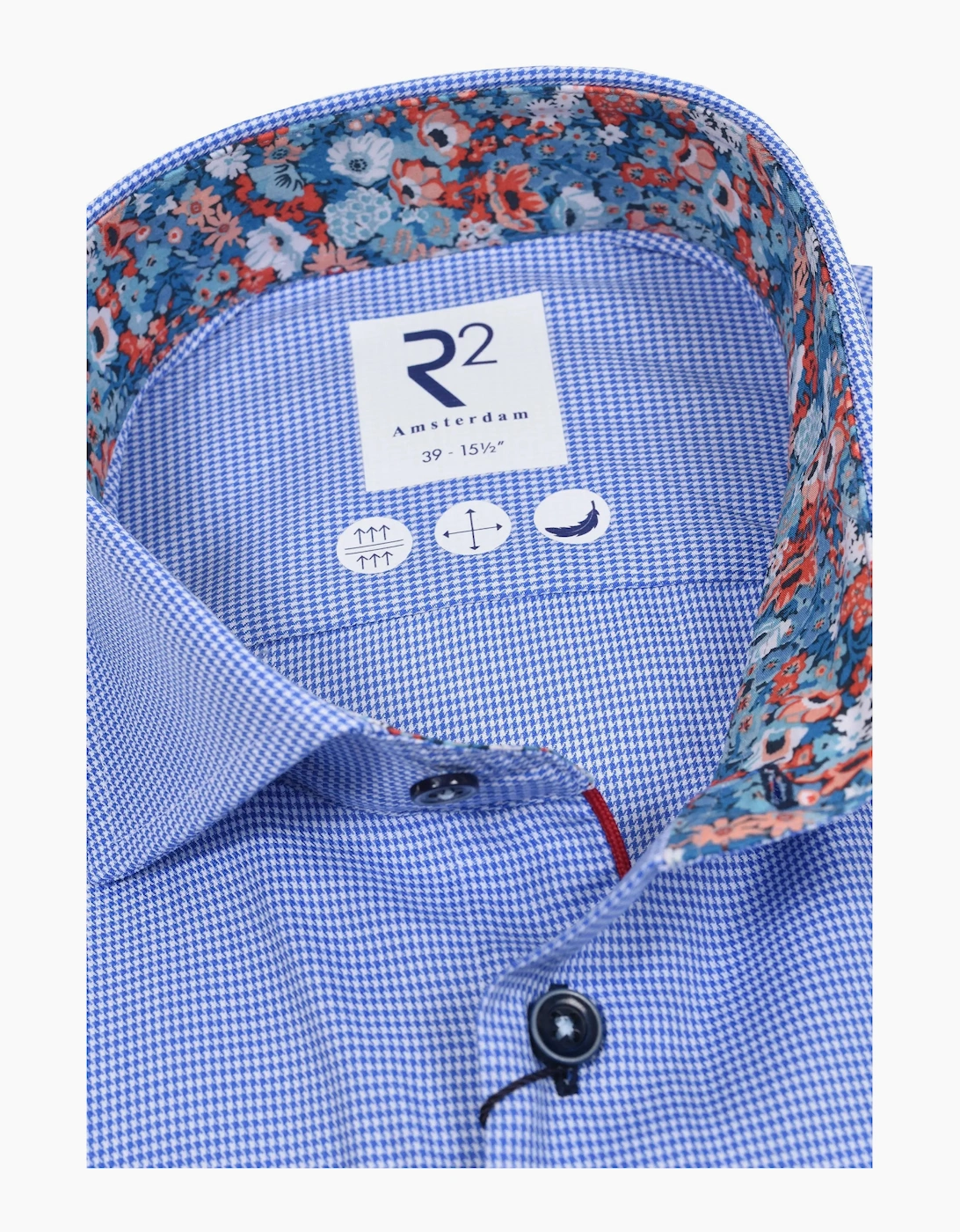 R2 Long Sleeved Cut Away Collar Shirt Blue Check
