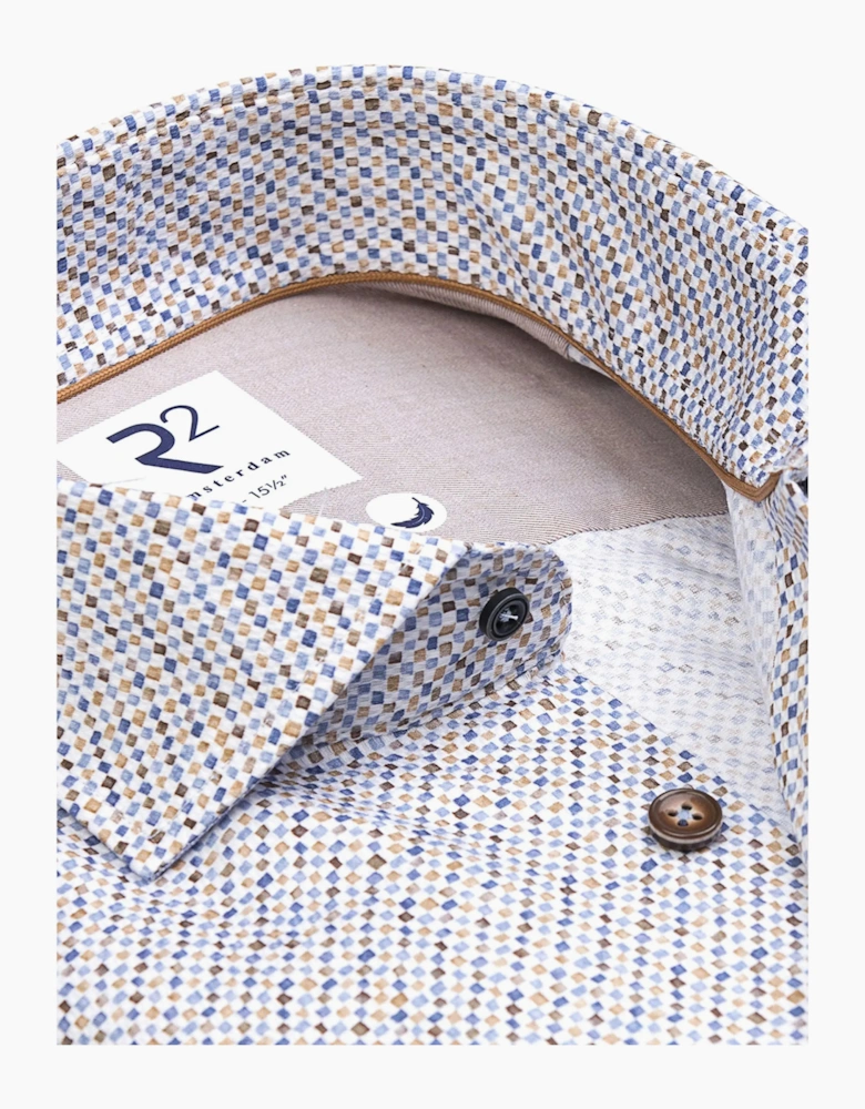R2 Long Sleeved Cut Away Collar Pattered Shirt