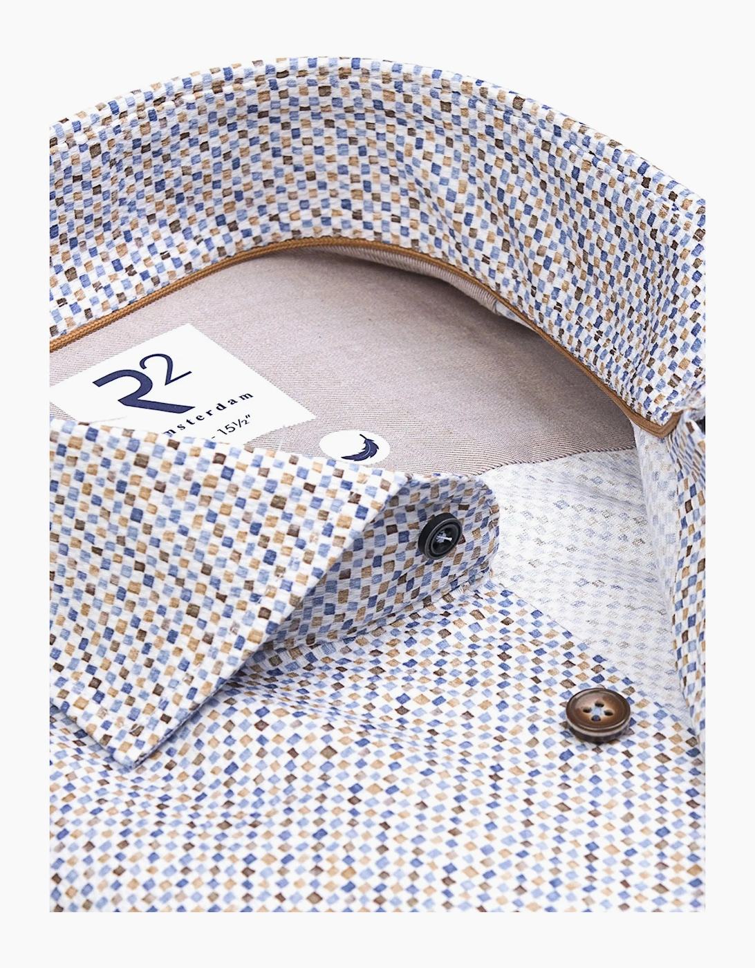 R2 Long Sleeved Cut Away Collar Pattered Shirt
