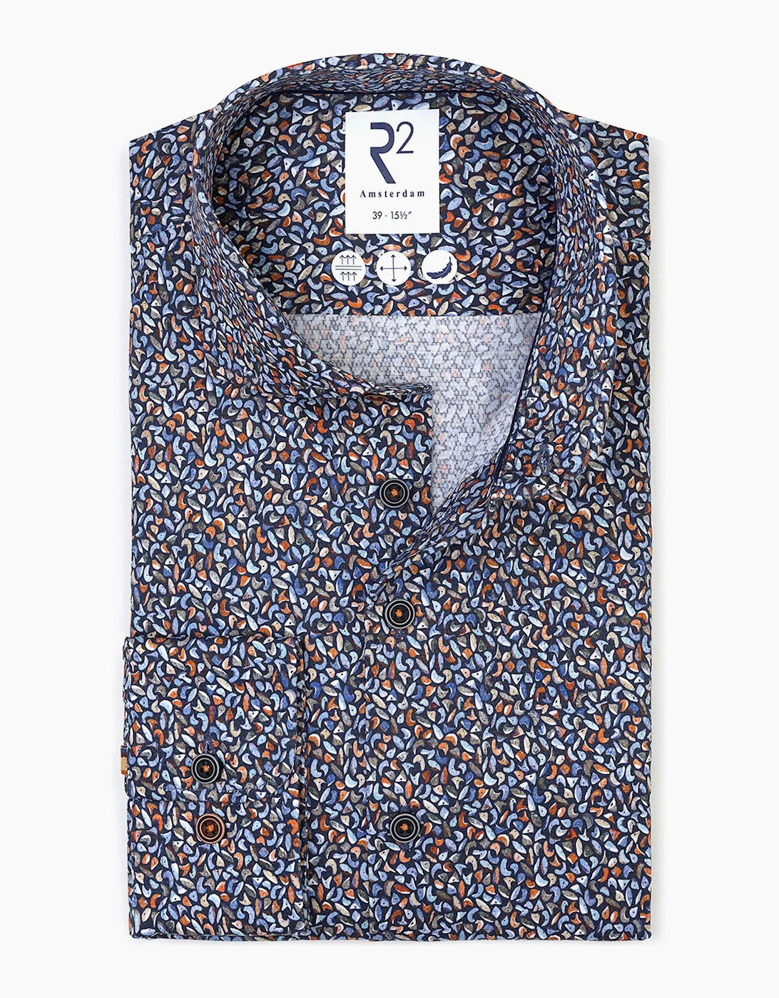 R2 Long Sleeved Cut Away Collar Pattered Shirt Multip-Coloured, 3 of 2