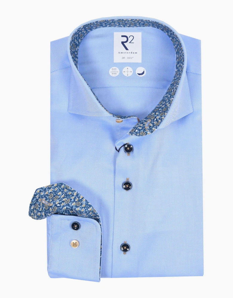 R2 Long Sleeved Cut Away Collar Shirt Light Blue