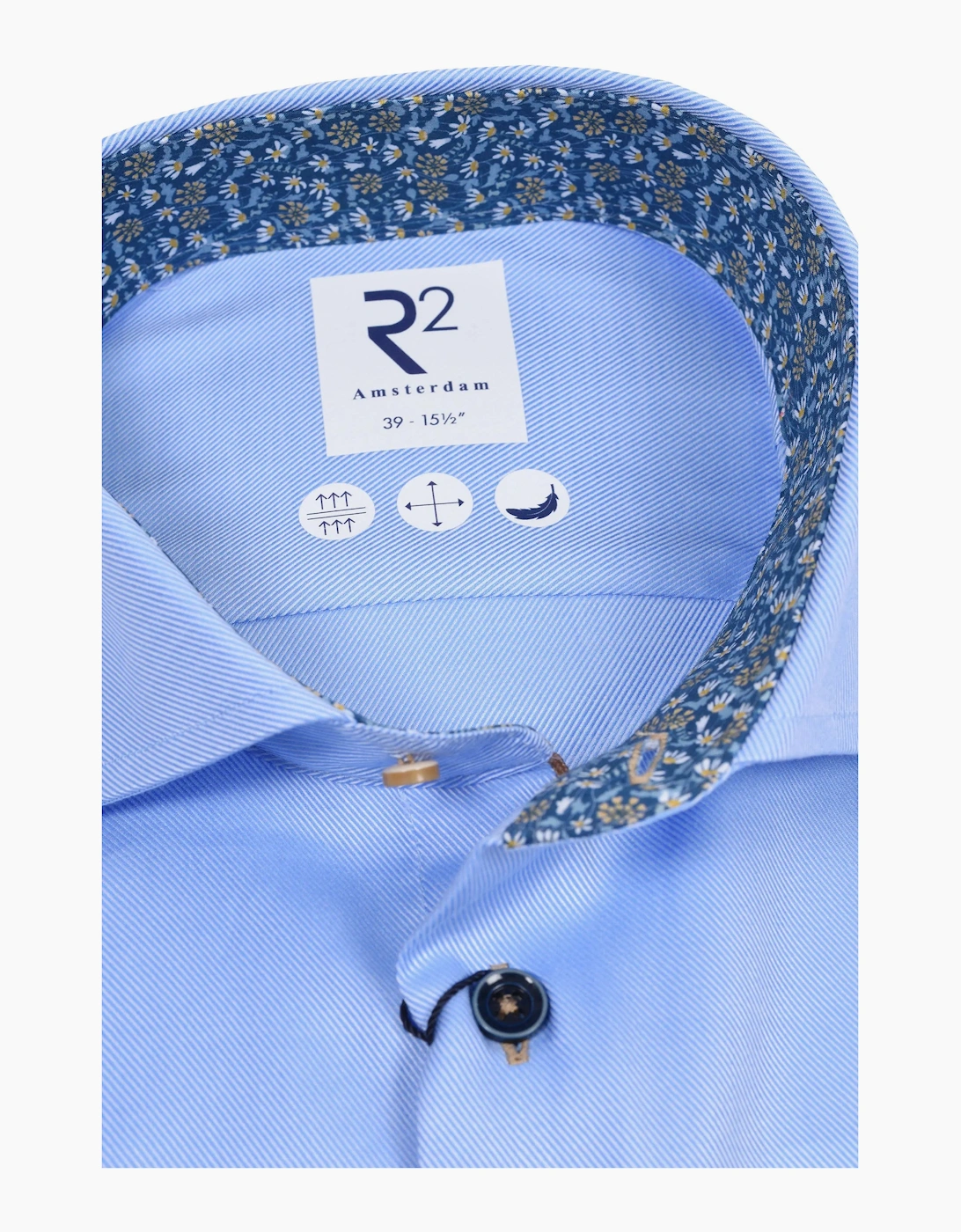 R2 Long Sleeved Cut Away Collar Shirt Light Blue