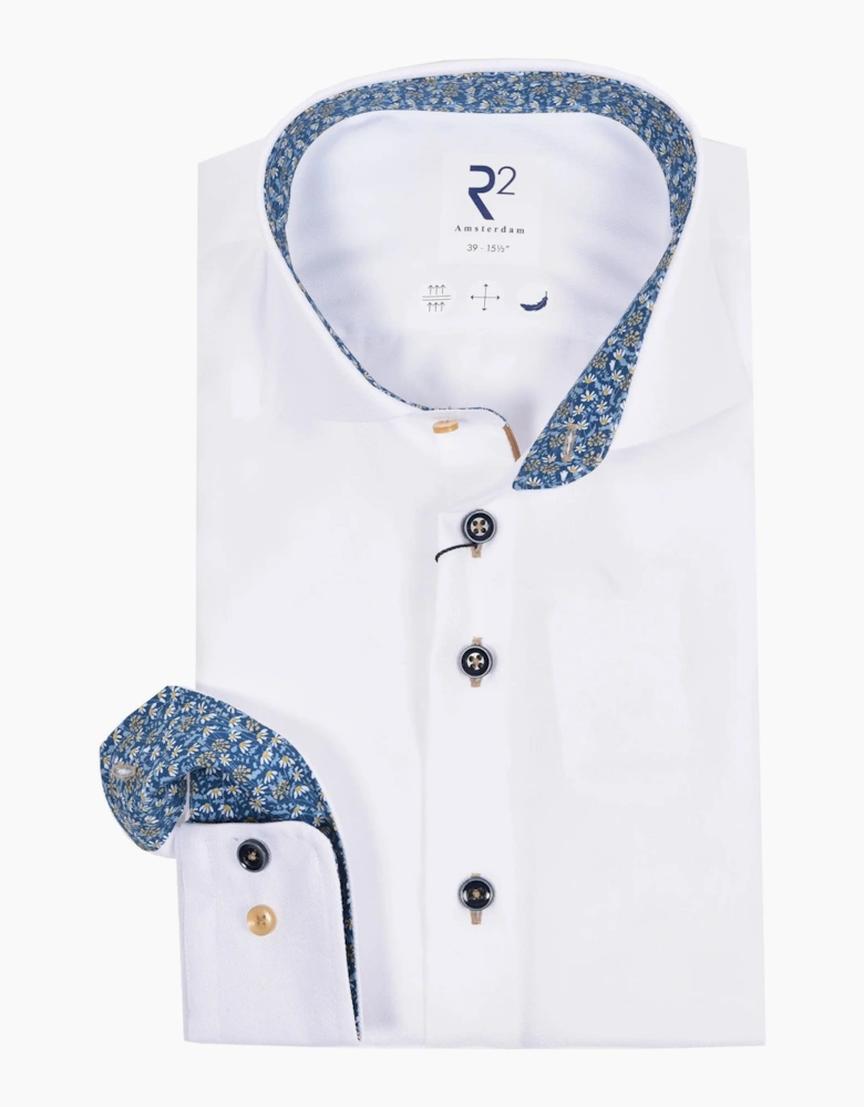R2 Long Sleeved Cut Away Collar Shirt White