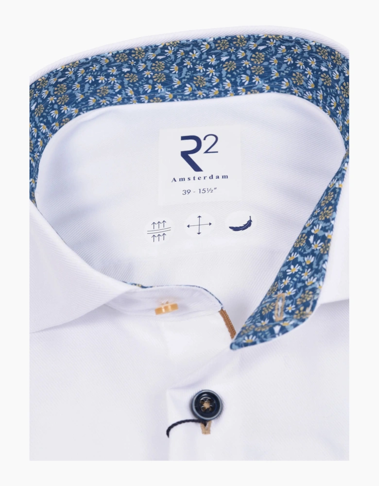 R2 Long Sleeved Cut Away Collar Shirt White