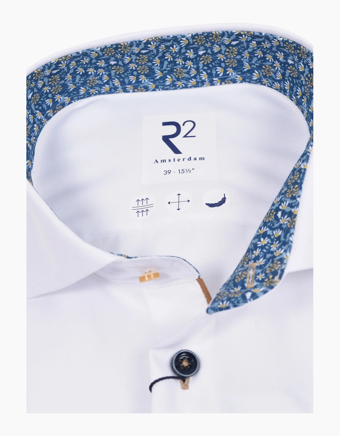 R2 Long Sleeved Cut Away Collar Shirt White