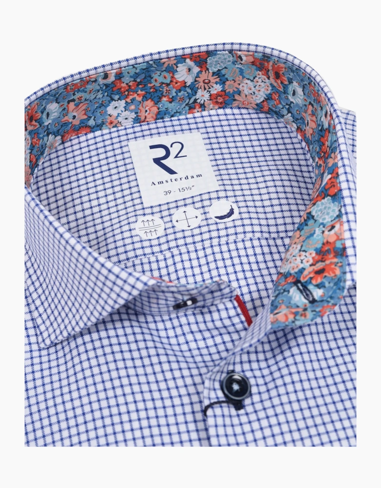 R2 Long Sleeved Cut Away Collar Shirt Navy Check