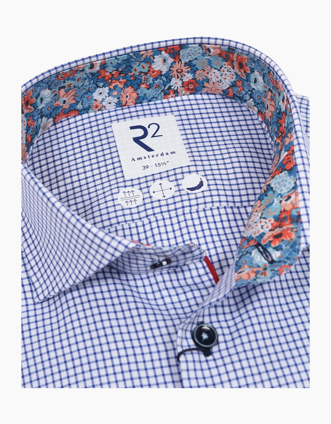 R2 Long Sleeved Cut Away Collar Shirt Navy Check