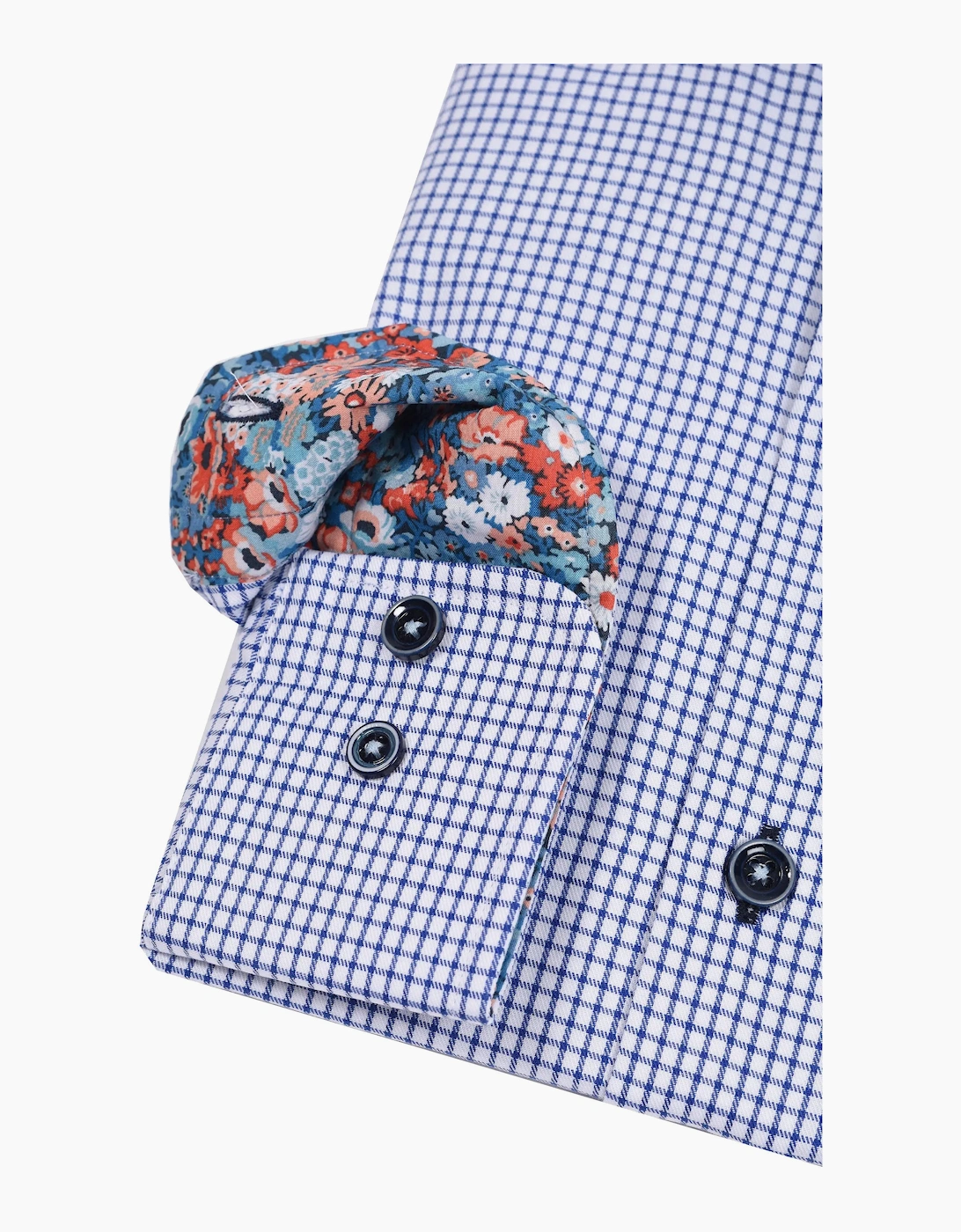 R2 Long Sleeved Cut Away Collar Shirt Navy Check
