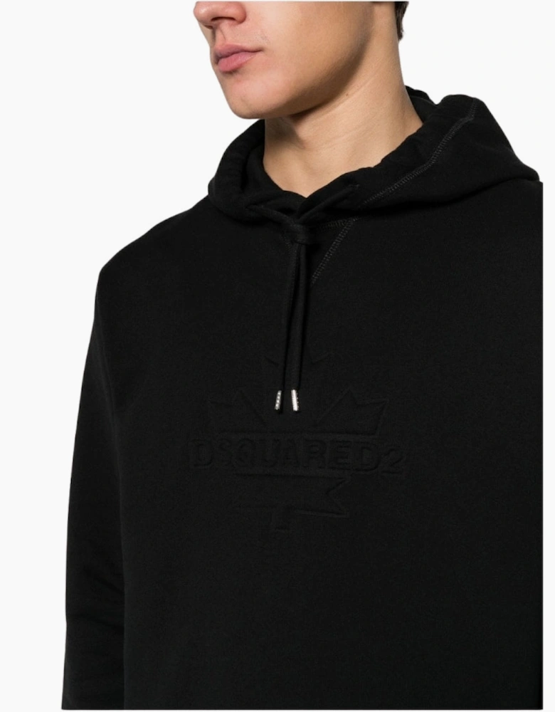 Dsquared2 Cool Fit Embossed Maple Leaf Logo Black Hoodie