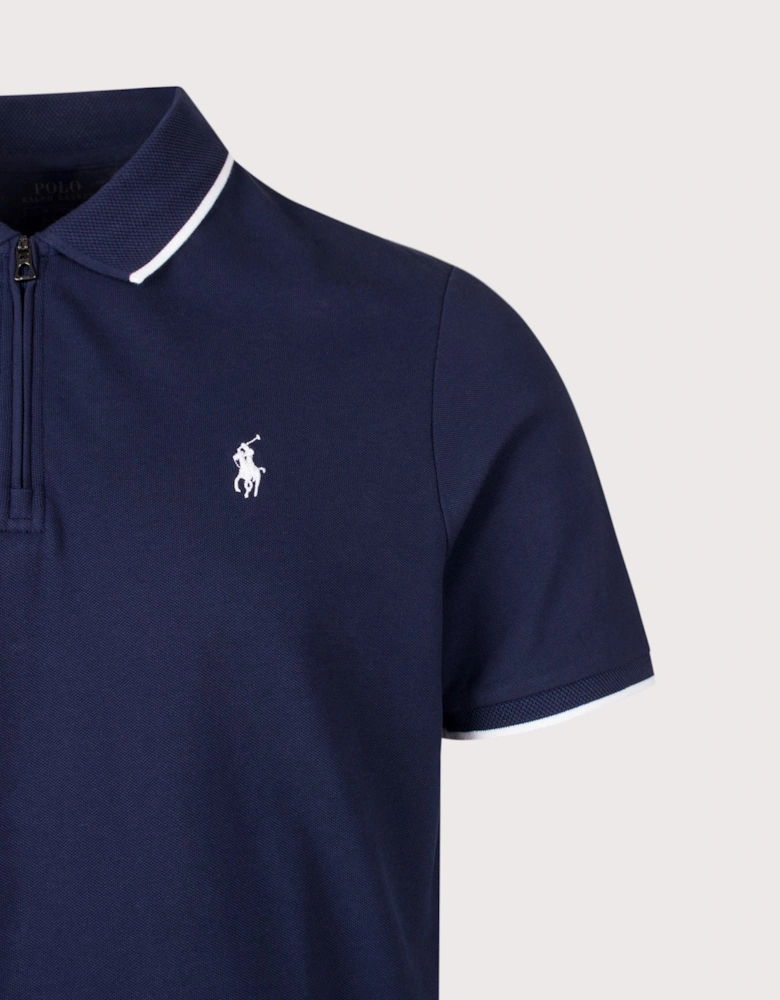 Classic Fit Stretch Mesh Zip Polo Shirt