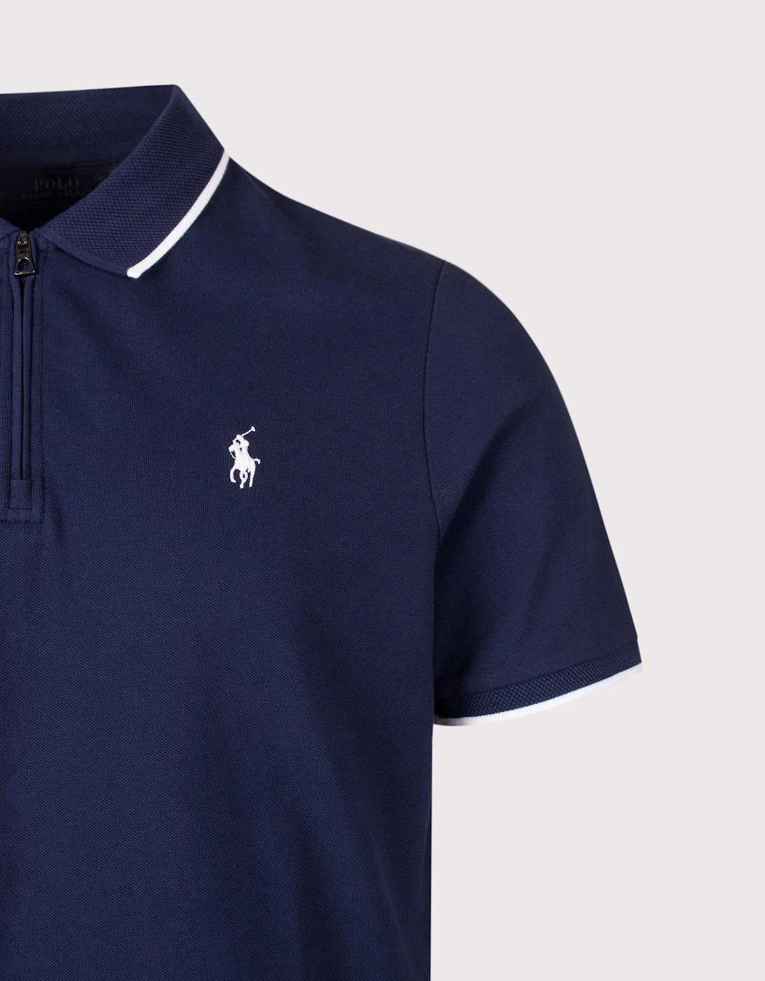 Classic Fit Stretch Mesh Zip Polo Shirt