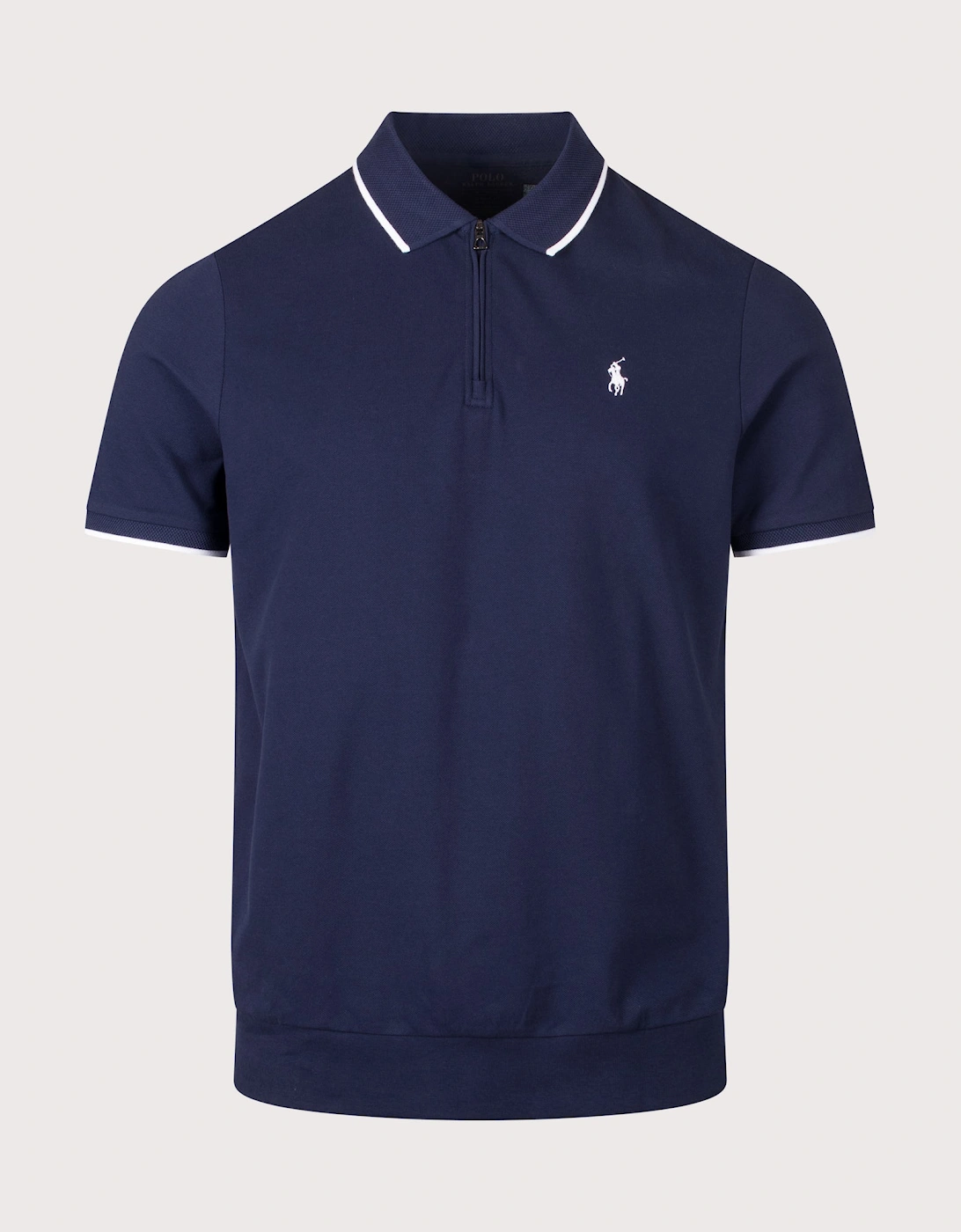 Classic Fit Stretch Mesh Zip Polo Shirt