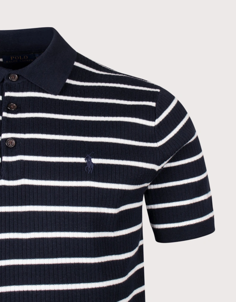 Striped Rib-knit Cotton Polo Shirt