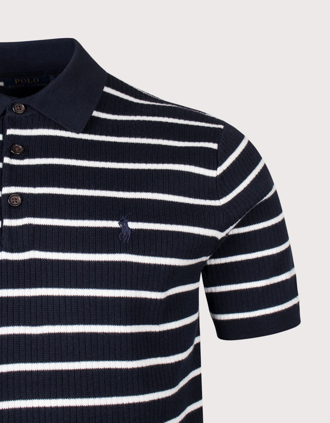 Striped Rib-knit Cotton Polo Shirt