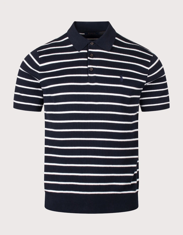 Striped Rib-knit Cotton Polo Shirt