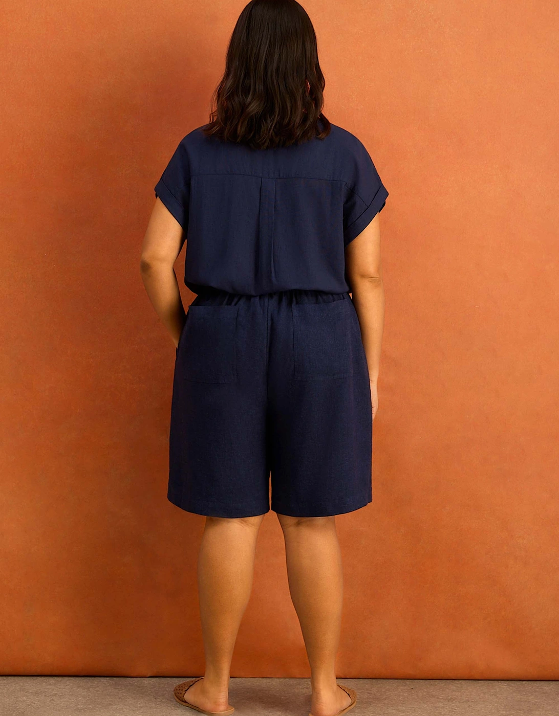 Navy Linen Blend Shorts