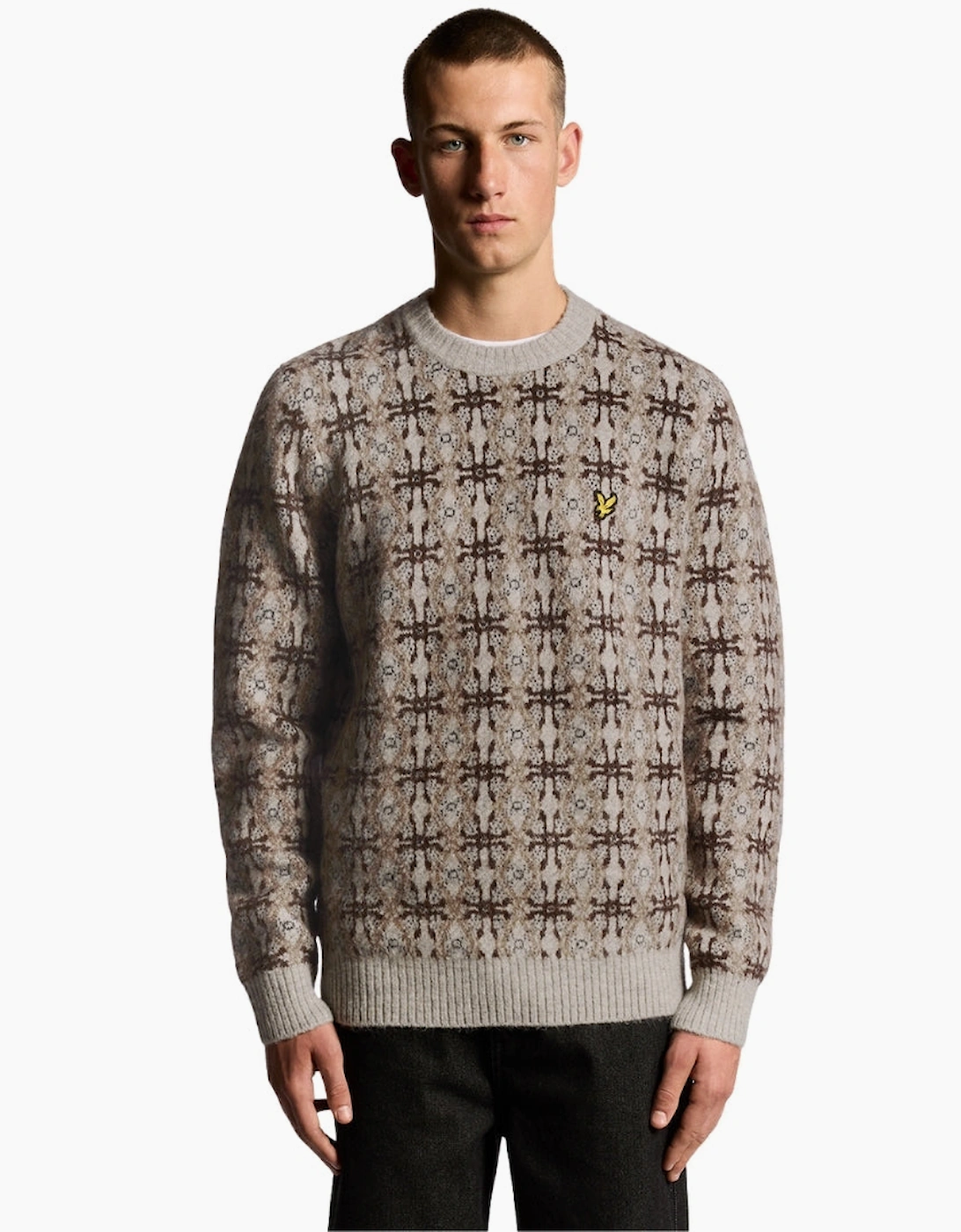 Lyle & Scott Grey Brushed Intarsia Crew Neck Jumper