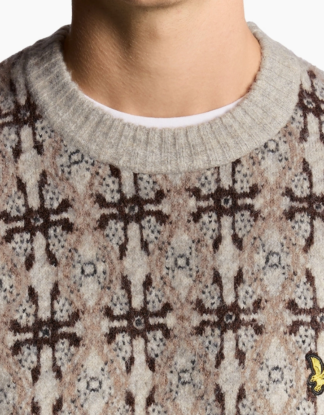Lyle & Scott Grey Brushed Intarsia Crew Neck Jumper