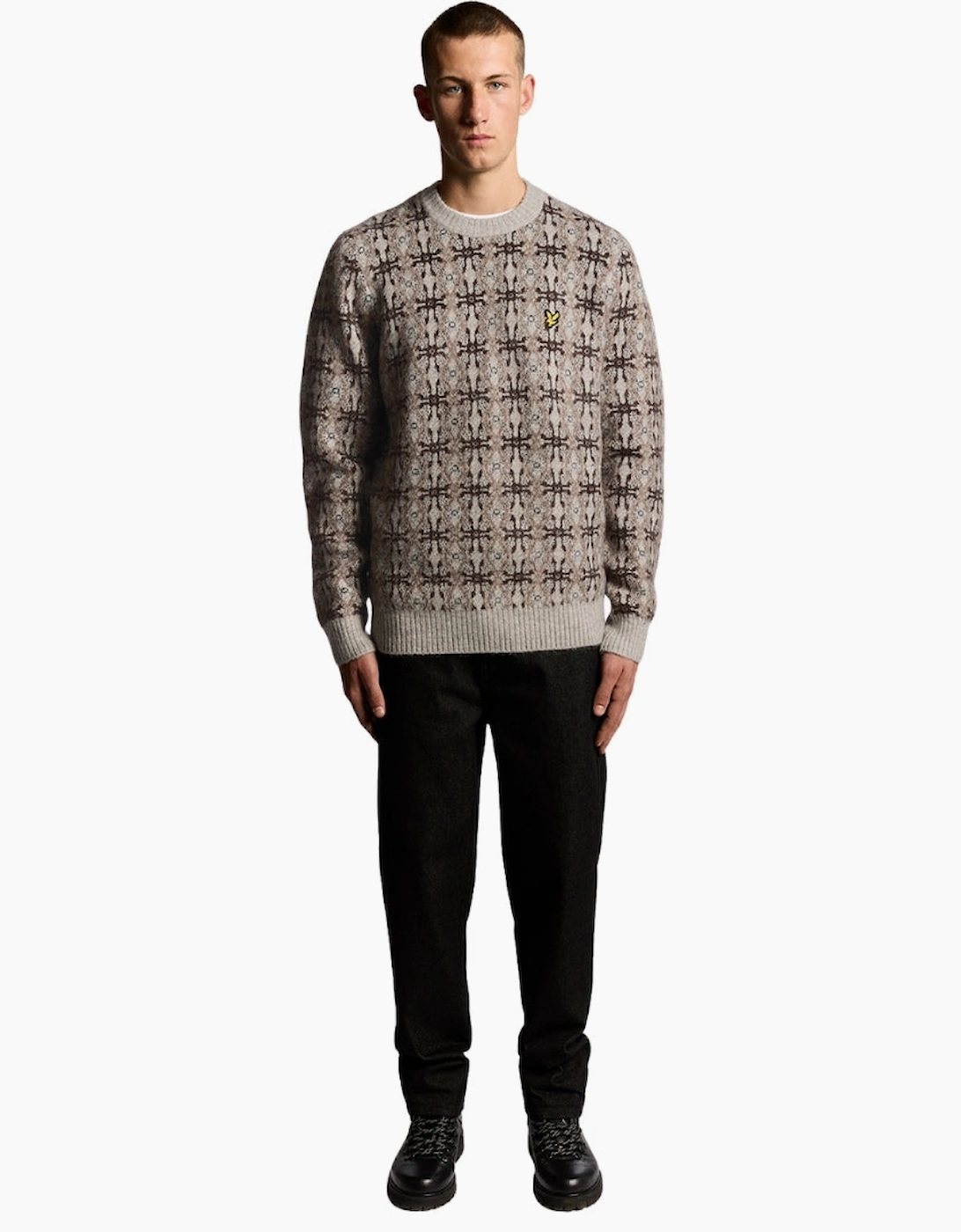Lyle & Scott Grey Brushed Intarsia Crew Neck Jumper