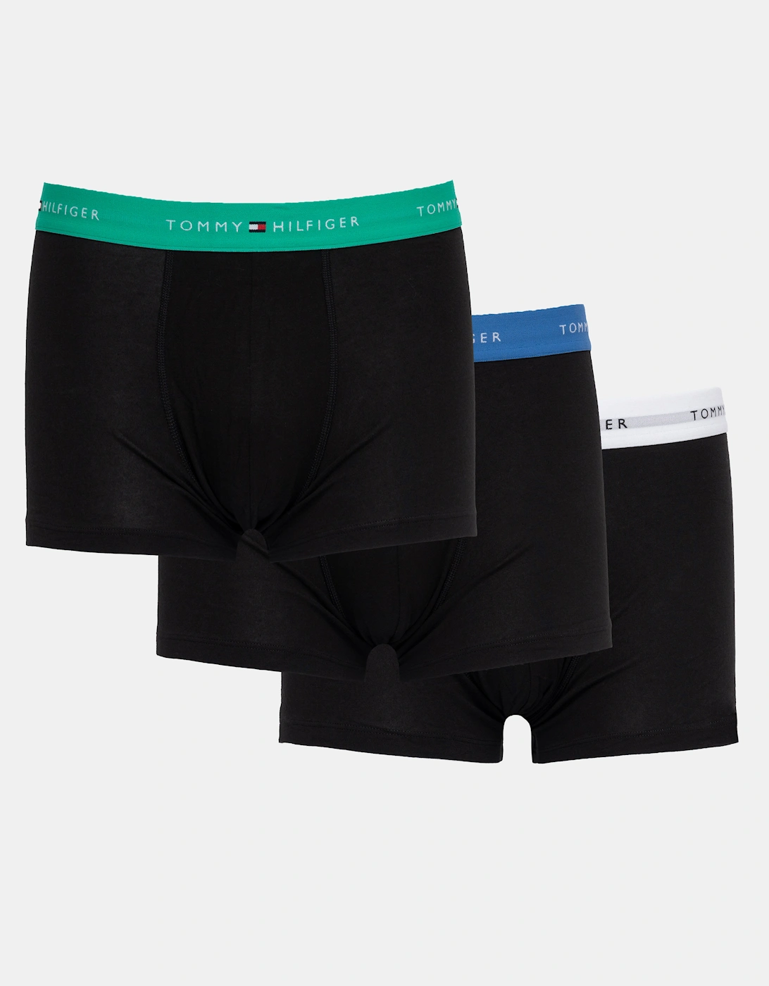Tommy Hilfiger 3-Pack Logo Waistband Mens Trunks - Green/White/Blue