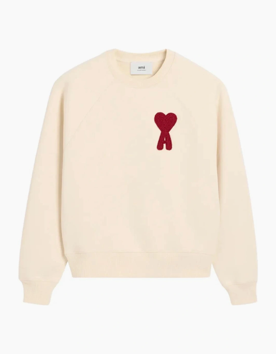 Ami Paris Men's Cream Ami De Coeur Embroidered Patch Sweatshirt In Beige - Size: M