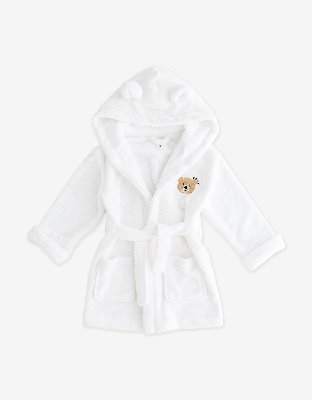 Cozy Crew Club Kids COZY Bear Hooded Dressing Gown in White