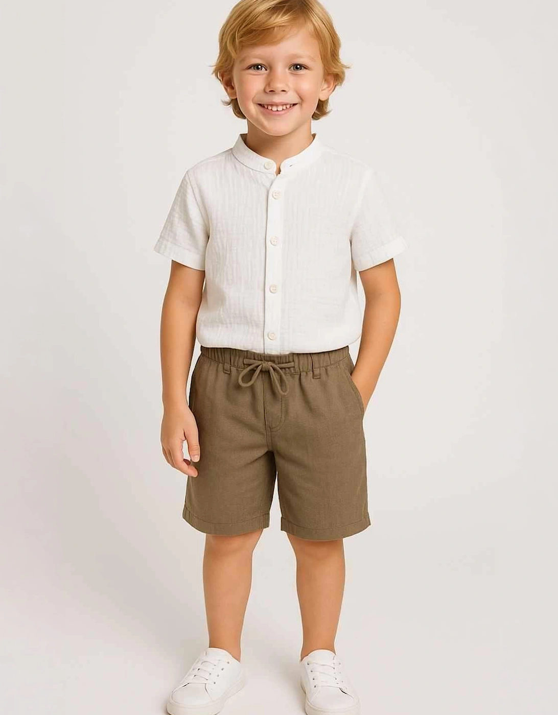 Bel-Air Boys Cotton Shirt and Shorts Set in Brown