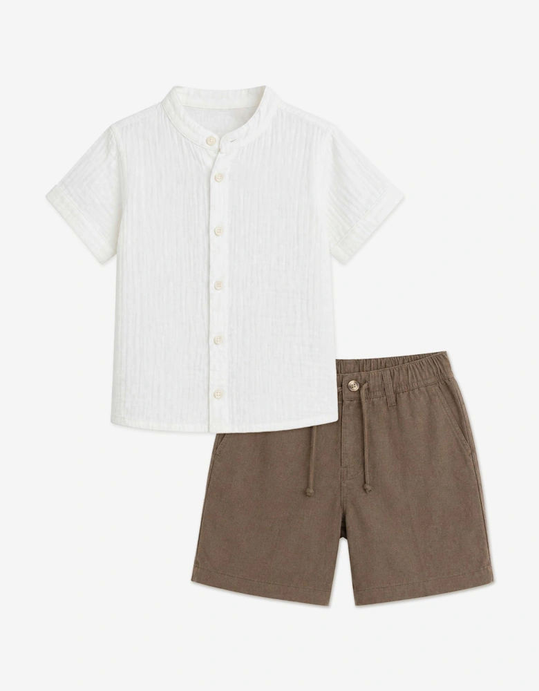 Bel-Air Boys Cotton Shirt and Shorts Set in Brown