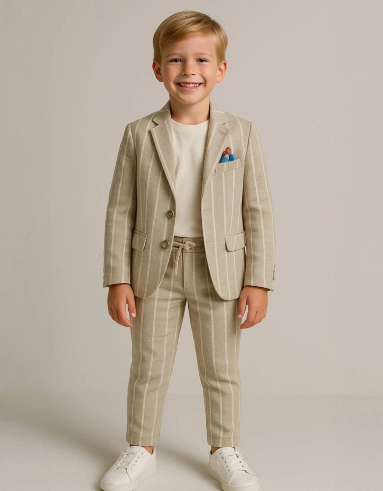 Bel-Air Boys Striped Suit Set in Beige