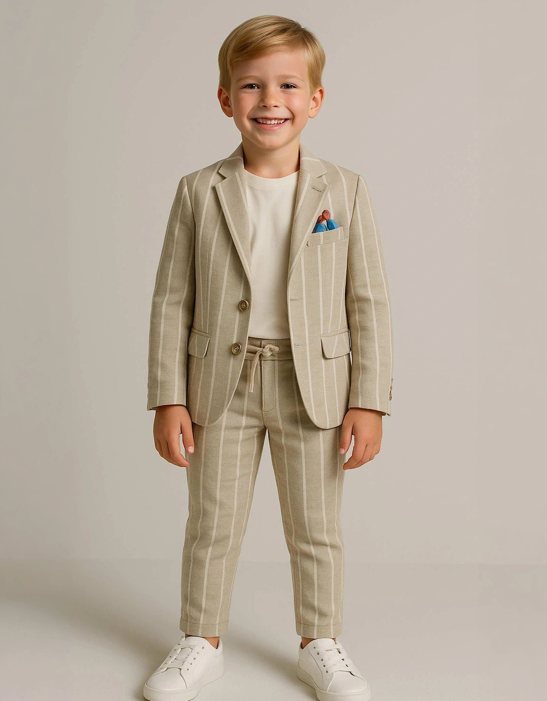 Bel-Air Boys Striped Suit Set in Beige
