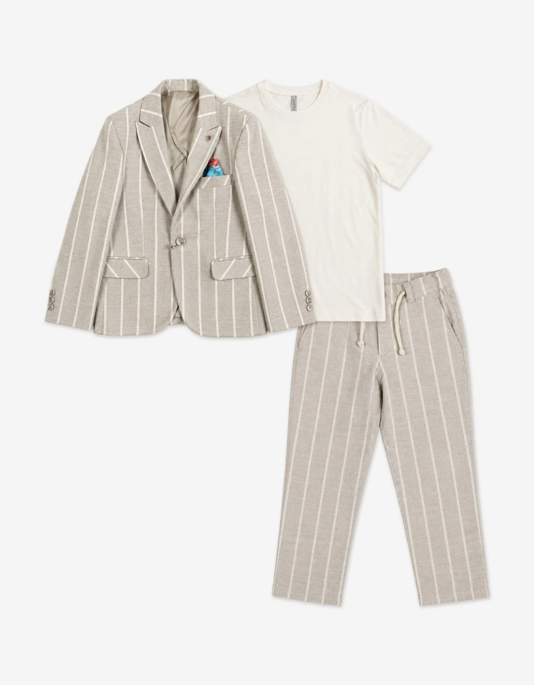 Bel-Air Boys Striped Suit Set in Beige