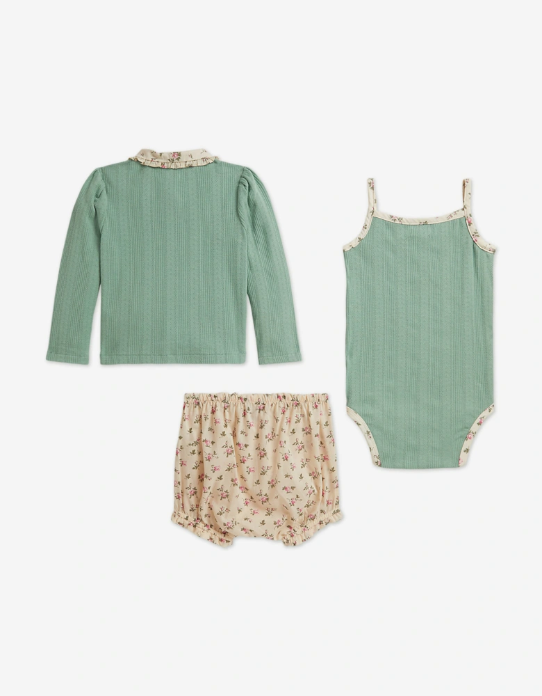 Ralph Lauren Baby Girls 3 Piece Short Set in Green