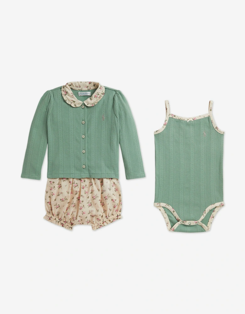 Ralph Lauren Baby Girls 3 Piece Short Set in Green