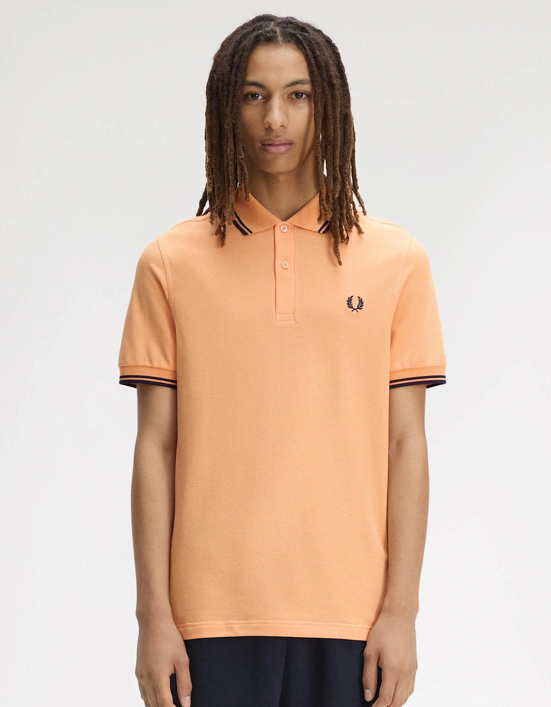 Fred Perry Men's Orange Twin Tipped Signature Polo Shirt - Peach/French Navy/French Navy 82B  38 M